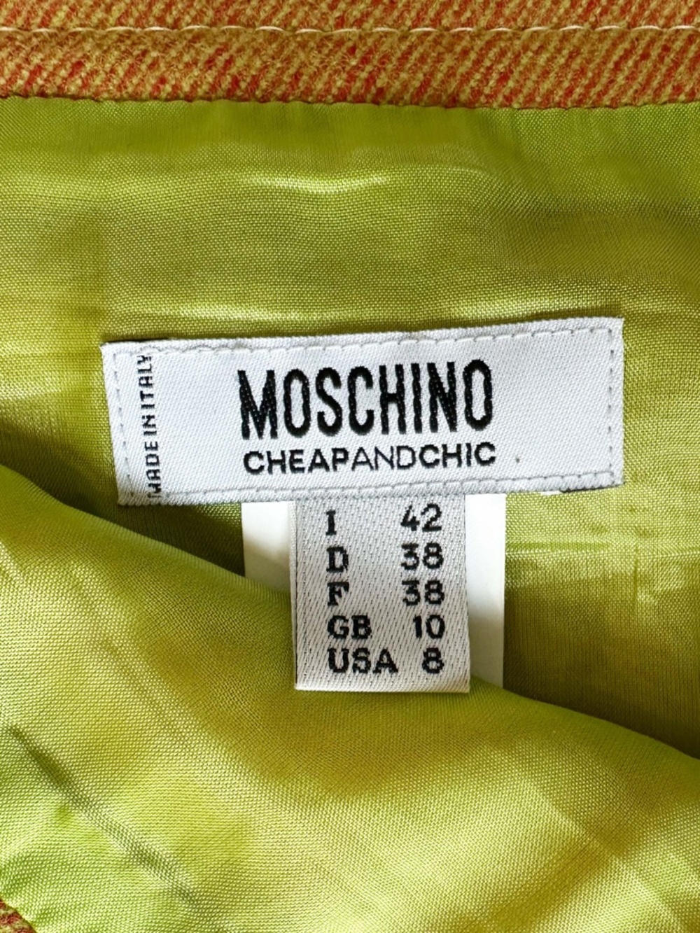 Moschino Plaid Wool Mini Skirt Floral Felt Appliqué Made in Italy Size US 8 - Picture 8 of 10